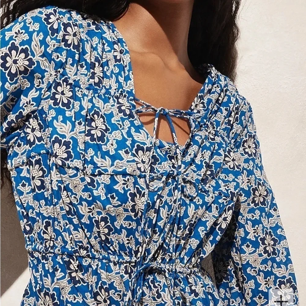 J crew Tiered tie-front beach dress in cobalt floral cotton voile